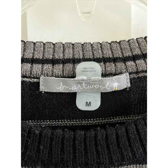 EUC Smartwool Men Merino Wool Crew Sweater Black Gray Stripes Med - Picture 2 of 10